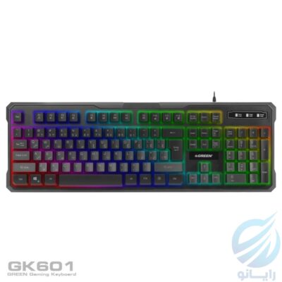 کیبورد گیمینگ شرکت گرین با حروف فارسی KEYBOARD GAMING GREEN RGB GK-601